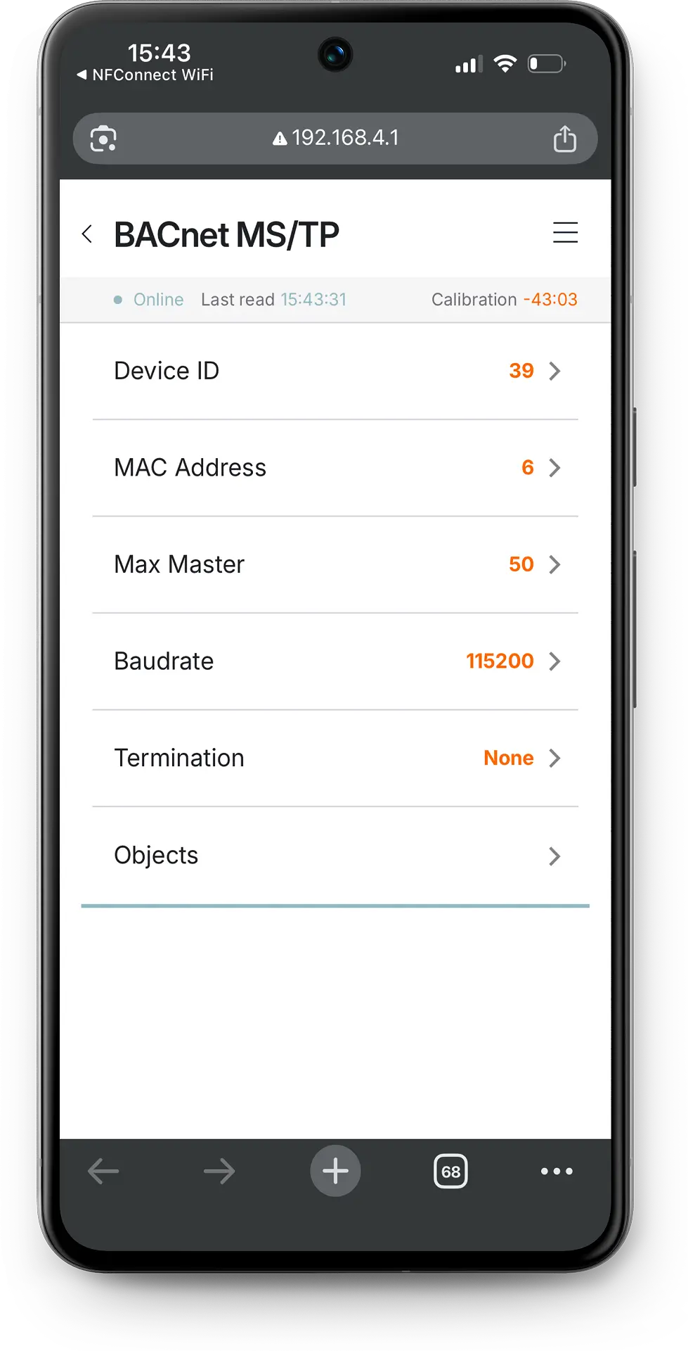 BACnet senzorji - BACnet MSTP komunikacija